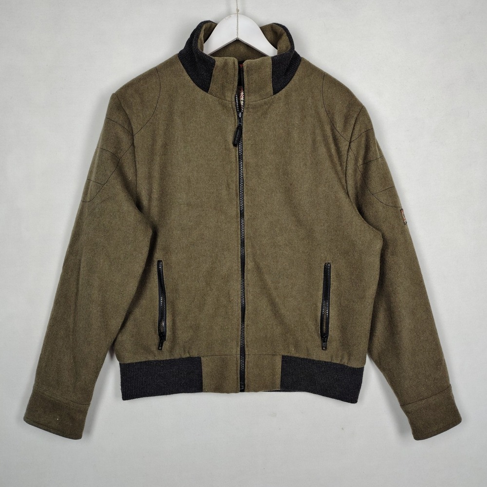 Spiewak Wool Blend Bomber Jacket Mens Medium Olive Green Full Zip Quilted Lining